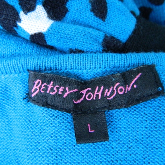 Betsey Johnson Blue Leopard Bow Sweater Dress L - Picture 7 of 8
